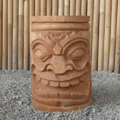 Stool - Tiki motiv, made from Coconut. 50cm H. Model 2 - open mouth 